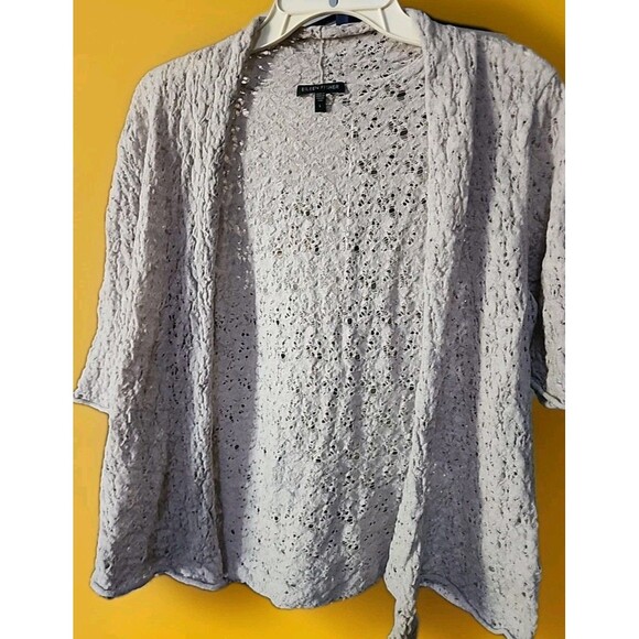 Eileen Fisher Women Large Light Gray 100% Wool Open Front Cardigan Boho B7 Nice - Picture 1 of 9
